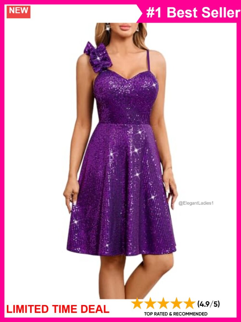 Sequin A-Line Mini Dress Ruffle One-Shoulder Party Cocktail